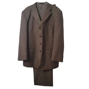 Loriano Mens Brown Suit 44L Wool Pleated Pants Italy Business Work Preppy Office